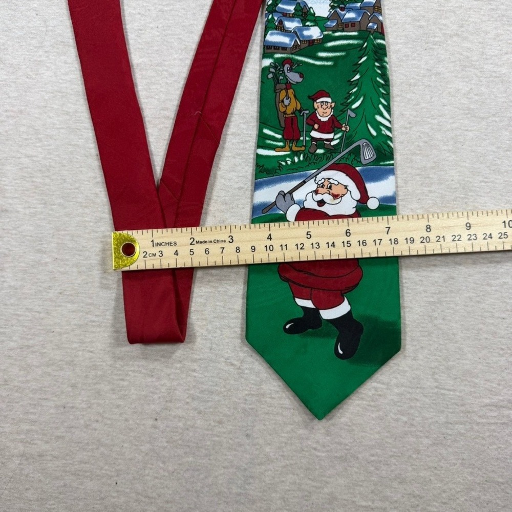 Adolfo Golfing Santa Christmas Tie Mens OS Green Good Novelty Holiday USA‎